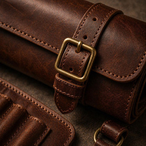 Luxury leather <b>tool</b> <b>roll</b> organizer bags wholesale OEM supplier custom logo export quality portable storage leather <b>tool</b> <b>roll</b> - Product Image 6