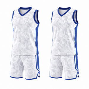 Custom Unisex White Blue Geometric <b>Volleyball</b> Jersey <b>Set</b> V-Neck Sleeveless Moisture Wicking Athletic Wear All Seasons Sports - Product Image 1