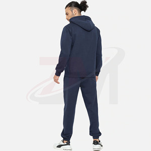 Conjunto Deportivo Azul con Capucha para Hombre, Temporada de Invierno, Manga Larga, Color Sólido, Pantalones Deportivos Casuales con Bolsillos Laterales, 100% Algodón, Ropa de Otoño - Product Image 3