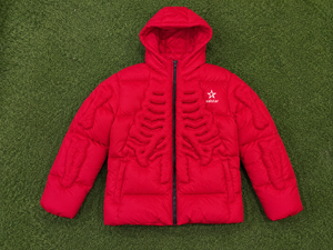 Veste matelassée rouge personnalisée pour homme/femme, veste d'hiver chaude à capuche avec imprimé squelette 3D, vêtements de rue tendance - Product Image 6