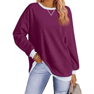 Sweat-shirts color block en gros pour femmes, col rond, manches longues, coupe oversize, pulls décontractés pour l'automne, 100% coton, 280 GSM - Product Image 1