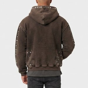 Nouveau sweat-shirt à capuche zippé pour homme, en molleton de coton, décontracté, pour l'automne, avec détails en strass, coupe classique, couleur unie - Product Image 2