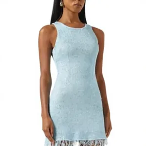 Vestido Mini sin Mangas con Encaje Azul Claro para Mujer, con Tela de Malla 100% Poliéster Impermeable - Product Image 1