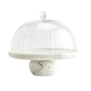 Support à gâteau rond en marbre avec base en bois, couleur beige, écologique, logo personnalisé - Marque TIJARAT pour la décoration de mariage, présentation de desserts - Product Image 4