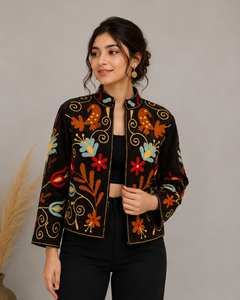 Suzani Style Hand Embroidery Velvet Jacket Women Boho Chic Winter Bomber Handmade Masterpiece Ethnic <b>Needlework</b> Coat Gift Set - Product Image 3