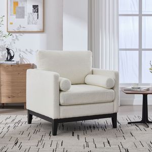 Poltrona singola moderna in stile farmhouse da 35,4 pollici di larghezza, con gambe nere e base in legno, ideale per la lettura nel soggiorno - Product Image 1