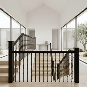 Barandillas de Escalera Tradicionales de Acero Inoxidable, Balaustres de Metal Negro, Diseño Minimalista para Escaleras de Villas y Escuelas - Product Image 6