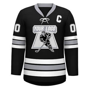Camiseta de Hockey sobre Hielo Personalizada para Hombre, Negra, Gris y Blanca, Cuello Redondo, Manga Larga, Sublimada, con el Logotipo del Capitán en la Parte Delantera, Absorbente de Humedad - Product Image 5