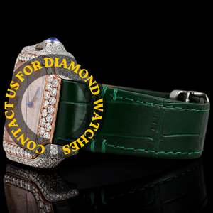 Montre-bracelet pour homme personnalisée, style antique, bracelet en cuir vert, diamants et moissanite taille VVS, élégante et de qualité supérieure - Product Image 3