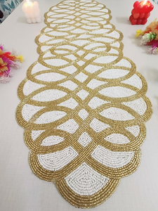 Chemin de table perlé fait main avec perles de rocaille pour événements de luxe, chemins de table brodés avec perles de rocaille pour commandes en gros - Product Image 6