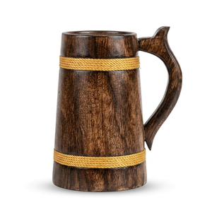 Jarra de Cerveza de Madera con Asa para Bar en Casa, Taza de Madera Hecha a Mano Estilo Vintage, Jarra de Cerveza para Fiestas y Festivales, Utensilios de Bar - Product Image 1