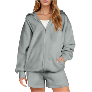Low MOQ Customized Puff Print Women Hoodies Shorts Set Factory Direct Supply Set Custom Screen Print Women Hoodies Shorts Set - Product Image 6