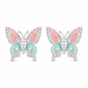 Niche Design Vivid Insect Stud <b>Earrings</b> with Pink Mint Contrast Wings, Elegant Korean Butterfly <b>Earrings</b> for Beach Vacation - Product Image 5