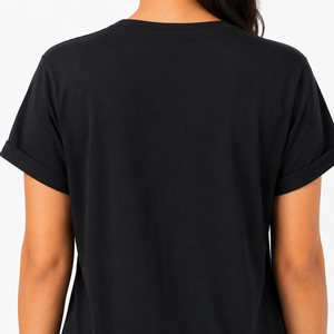 Camiseta de Mujer con Cuello en V, 100% Algodón, Sólida, Transpirable, Ecológica, Manga Corta Enrollada, Tejido de Punto, Corte Regular, Ropa Casual de Verano - Product Image 3