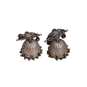Pendientes Colgantes de Plata Oxidada con Circonita en Forma de Pera, Estilo Jhumka Indio, Hechos a Mano, para Mujer, Joyería Étnica, Regalo - Product Image 1