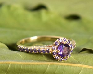 New 925 Sterling Silver Yellow Gold Plated Purple Amethyst Gemstone <b>Fine</b> <b>Ring</b> With Pave Setting Bezel Classic Women's <b>Fine</b> <b>Rings</b> - Product Image 2