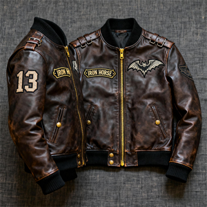 Custom Vintage Fashion Zipper Bomber <b>Jacket</b> <b>Long</b> Sleeve Motorcycle <b>Jacket</b> PU Leather Outdoor Riding <b>Jacket</b> for Motocross - Product Image 3