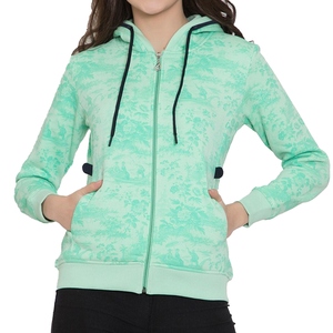 Women's Mint Floral Print Full Zip Hoodie <b>Long</b> <b>Sleeve</b> Casual Sweatshirt Breathable Knitted Hooded <b>Top</b> - Product Image 1