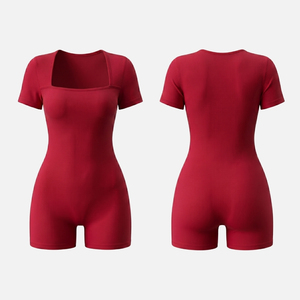 Mono Deportivo de Yoga para Mujer, de Alta Calidad, Manga Corta, Cuello Cuadrado, Sin Costuras, Spandex/Nailon, Color Sólido - Product Image 4