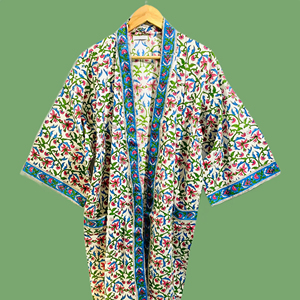 Robe Kimono en Coton Doux, Peignoir de Bain, Robe Enveloppante Faite Main, Ample, Élégante, Imprimé Magnifique, Tissu Naturel Doux, Kimono Décontracté en Coton - Product Image 1