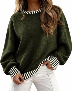 Pulls Oversize Femme 2026 – Hauts d'Automne à Manches Longues et Col Rond, Pulls en Maille Épaisse Contrastante, Vêtements d'Hiver - Product Image 6