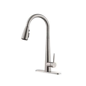 Rubinetto da cucina ad arco alto monocomando con doccetta estraibile, finitura nichel spazzolato, in ottone, per uso commerciale e cucine di centri commerciali - Product Image 1