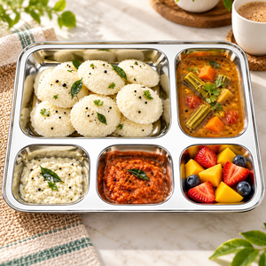 Bandeja de Servir de Acero Inoxidable con 5 Compartimentos, Plato Dividido Rectangular para Alimentos, para Restaurante, Escuela, Cafetería - Product Image 4
