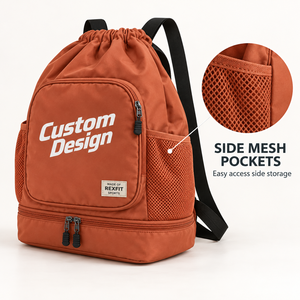 Sac à dos de sport personnalisé avec cordon de serrage pour équipement de squash, avec poche latérale en filet, poche avant et base à double fermeture éclair - Product Image 3