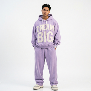 <b>Men</b> Distress Embroidery <b>Pullover</b> Hoodie Tracksuit Casual 100% Fleece Polyester Full Sleeve Oversize Baggy Winter Wear Tracksuit - Product Image 1