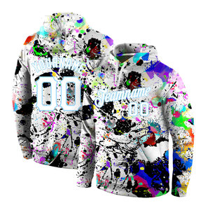 Sudadera con Capucha Deportiva 3D Personalizada con Estampado de Grafiti, Color Blanco y Azul Claro, Estilo Urbano - Product Image 1