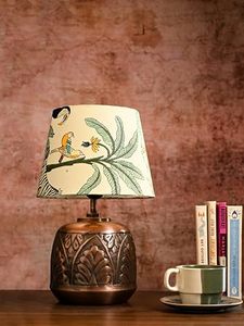 Decorative Bohemian Leaf Table Lamp Floral Fabric Lampshade Metal Base <b>Bedside</b> <b>Reading</b> <b>Light</b> Home Decor - Product Image 3