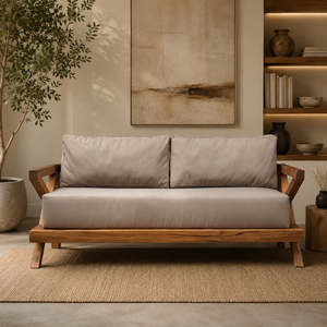 Modern Solid Teak <b>Wood</b> 2 Seater <b>Sofa</b> Upholstered Cushions <b>Sofa</b> Bed <b>Frame</b> Lounge Loveseat Apartment Living Room Hotel Furniture - Product Image 6