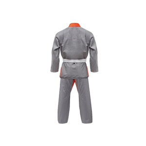 Kimono Gris de BJJ con Ribete Naranja y Cinturón Blanco para Adultos, Unisex, Corte Regular, Ropa de Artes Marciales de Poliéster Resistente - Product Image 6