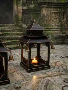 Black <b>Brass</b> Pagoda <b>Lantern</b> With Hanging Bells For Religious Activities Durable Metal Candle Holder - Product Image 1