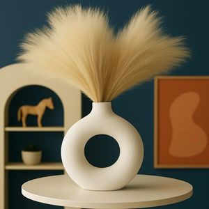 Vaso Moderno in Ceramica Bianca Alto 7,5 Pollici, Centrotavola per Tavolino da Caffè, Decorazione per Soggiorno, per Fiori - Product Image 1