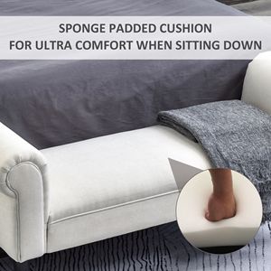 Panca Ottomana Antica da 52 Pollici in Lino Bianco Crema con Braccioli, Elegante e Morbida in Velluto per Ingresso, Camera da Letto, Appartamento - Product Image 5