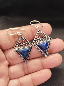 Vintage Large Earrings with fancy Shape <b>Lapis</b> <b>Lazuli</b> - Product Image 3