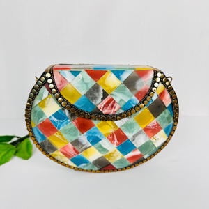 Monedero de noche de lujo para mujer, hecho a mano, moderno, resina pulida, antiguo, multicolor, mármol, bolso de mano, escultura de Metal - Product Image 5