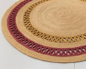 Tapis rond en jute tressé à la main, style bohème naturel, décoration rustique chic pour salon et chambre. - Product Image 4