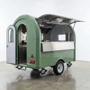 Remorque alimentaire ronde verte rétro, chariot à café mobile, remorque de concession vintage pour la restauration de boissons - Product Image 1