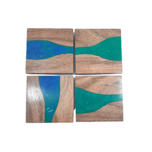 Meilleure qualité 4 pièces ensemble classique bois d'acacia résine époxy sous-verres carrés en bois/tampons nouveau meilleur Design Inde qualité - Product Image 1