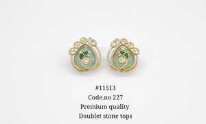 Boucles d'oreilles clous plaquées or double pierre 11513, aspect perle, forme goutte d'eau, bijoux pour mariage et fête - Product Image 4