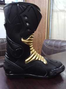 Black & Gold Leather Racing Boots Mid-Calf Custom made Motorbike Boots Men Biker Boots - Product Image 4