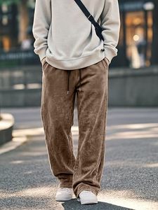 Men's <b>Brown</b> Canvas Sweatpants Elastic Waist Drawstring Casual <b>Joggers</b> Side Pockets Lightweight Summer Straight Style - Product Image 3