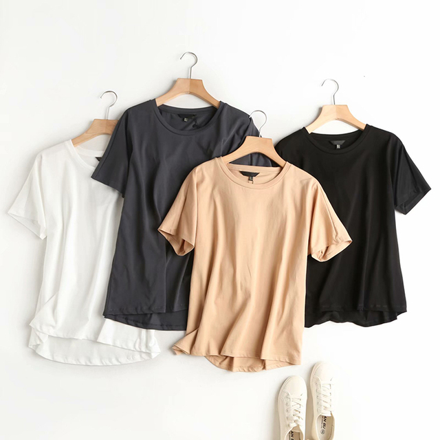 Women's Casual Solid Color Crew Neck Short Sleeve T-Shirt Slim Fit Knitted Cotton/Bamboo Fiber Breathable Plain Dyed Four-Way