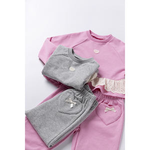 Ensemble de vêtements OZKIZ style coréen confortable à manches longues avec volants en forme de cœur pour filles de 2 à 6 ans, 100 % coton, uni, printemps/automne, pour enfants - Product Image 1