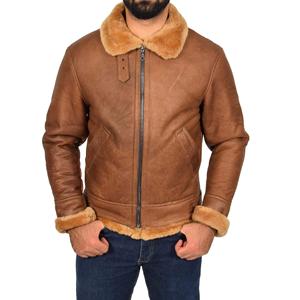 Factory Manufactured Men's Original Vintage Style Sheepskin <b>Fur</b> <b>Leather</b> Jacket Winter Fashion Bomber <b>Coat</b> <b>with</b> Warm <b>Fur</b> Collar - Product Image 1