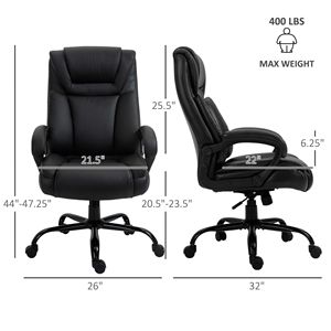 Sedia da Ufficio Direzionale Ergonomica Grande e Alta, 400 libbre, in Pelle PU, con Poggiatesta Regolabile, Seduta Larga, Certificata BIFMA, in Rete - Product Image 3