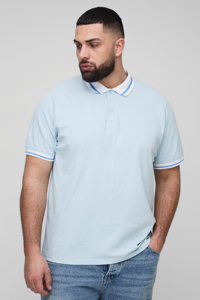 Polo en coton bleu clair pour homme, manches courtes, coupe classique, bordure contrastée, couleur unie, tricot piqué - Product Image 5