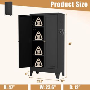 Armoire de cuisine autoportante en métal noir de 47,3 pouces avec 3 étagères réglables, capacité de 110 lb, rangement robuste - Product Image 2